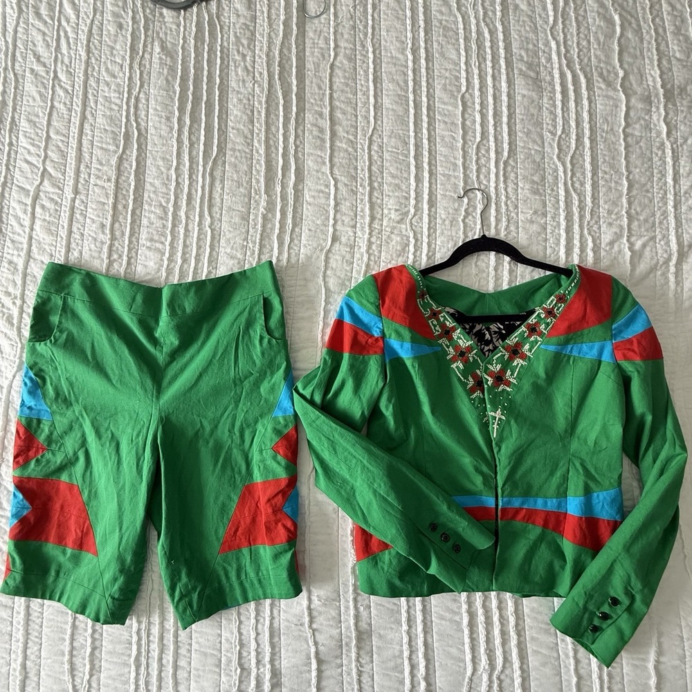 Handmade Jacket & Short Set M Scandinavian Color Block Costume 80 Indie Dopamine